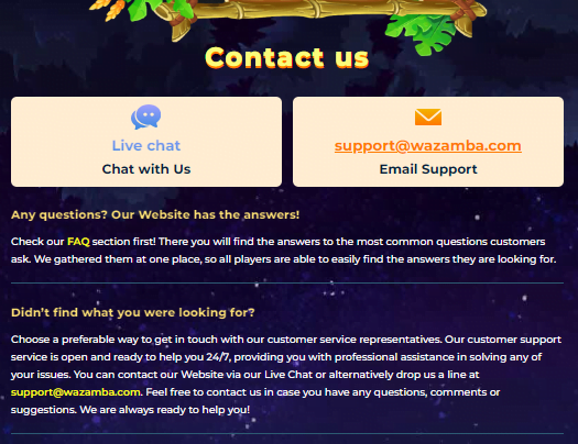 Wazamba Support